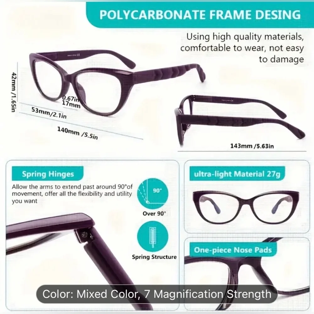 Reading glasses. 1.00.‎ Black, Teal and Purple. Brand new, in box.